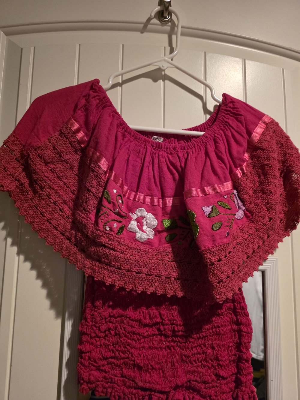 Embroidered Off-Shoulder Pink Peasant Top